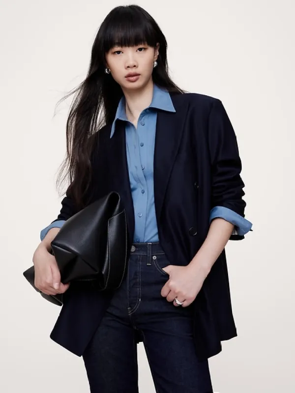 Silky Cotton Long-Sleeve Button-Down Shirt sold by Banana Republic