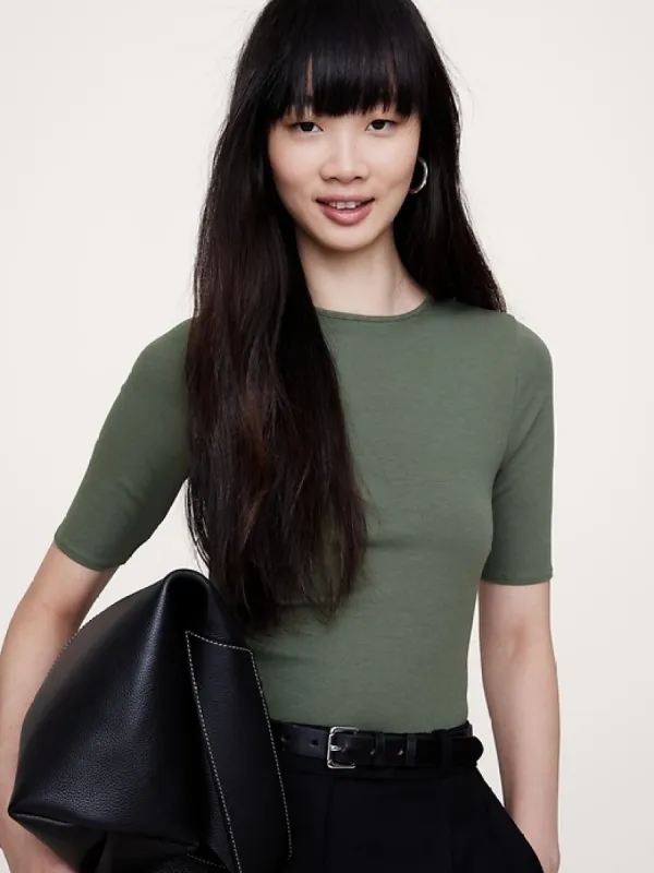 Ribbed Elbow-Sleeve T-Shirt sold by Banana Republic