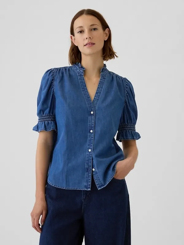 Puff Sleeve Denim Shirt sold by GAP