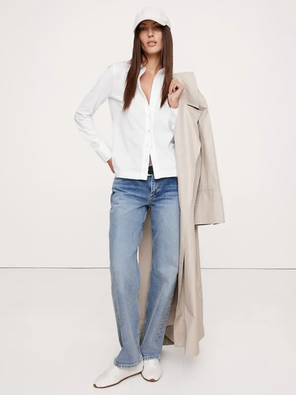 Silky Cotton Long-Sleeve Button-Down Shirt sold by Banana Republic