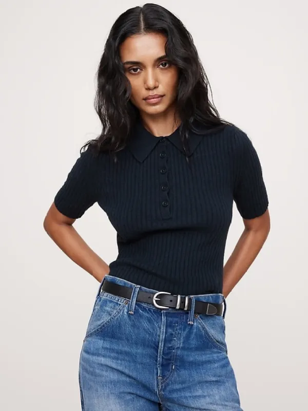 Ribbed Cropped Sweater Polo sold by Banana Republic