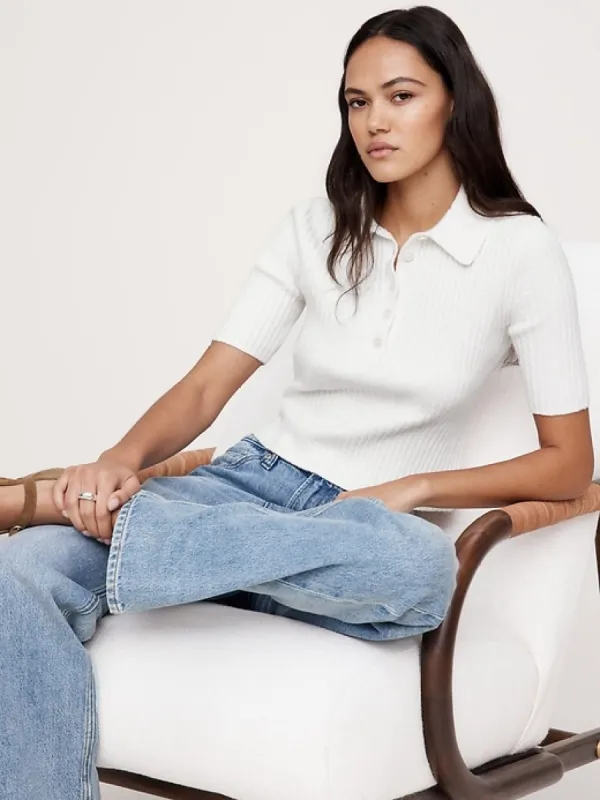 Ribbed Cropped Sweater Polo sold by Banana Republic