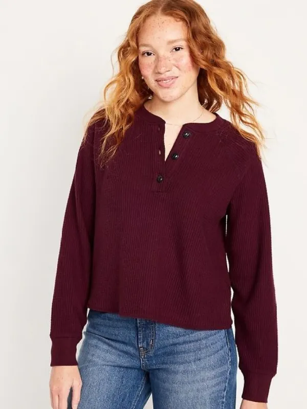 Plush Waffle-Knit Henley Top for Women sold by GAP