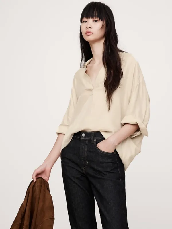 The Oversized Twill Popover Top sold by Banana Republic