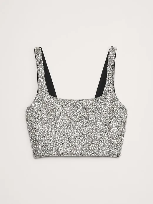 Embellished Satin Square-Neck Cropped Tank sold by Banana Republic product image thumbnail 4