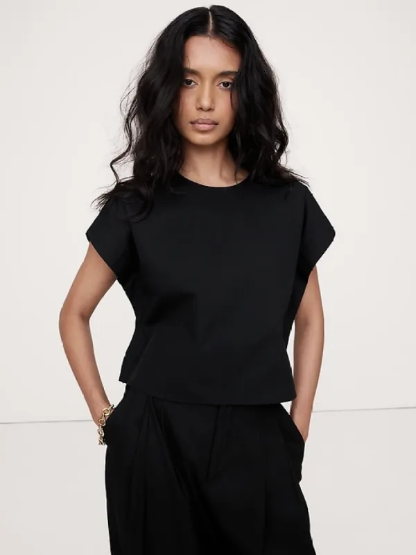 Cotton Sharp-Shoulder Cropped Top sold by Banana Republic