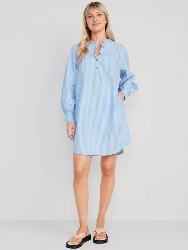 Long-Sleeve Striped Cotton-Poplin Mini Swing Dress for Women sold by GAP