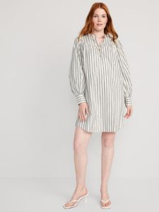 Long-Sleeve Striped Cotton-Poplin Mini Swing Dress for Women sold by GAP