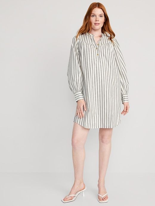 Long-Sleeve Striped Cotton-Poplin Mini Swing Dress for Women sold by GAP product image thumbnail 2