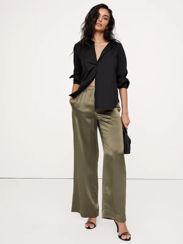 Pull-On Wide-Leg Silk Pant sold by Banana Republic