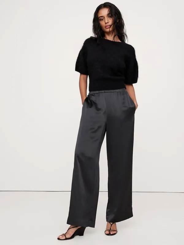 Pull-On Wide-Leg Silk Pant sold by Banana Republic