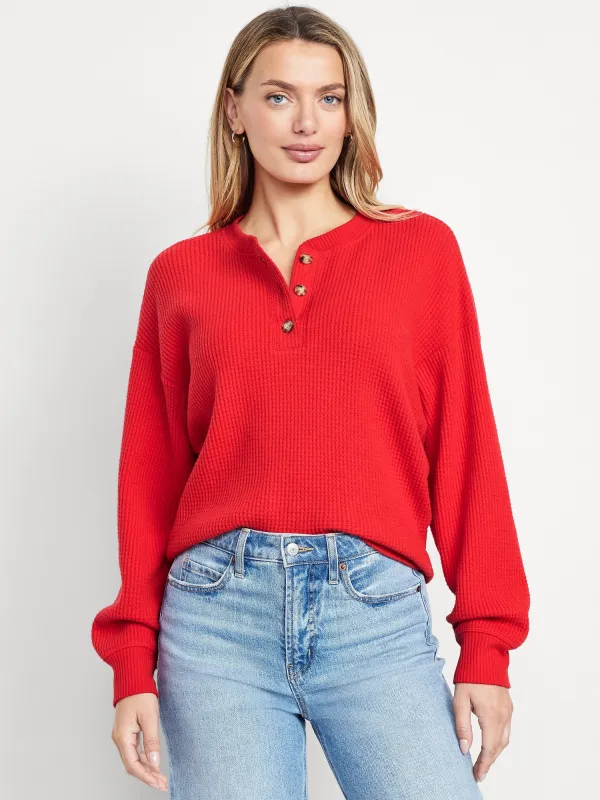 Oversized Cozy Waffle Henley Top sold by GAP