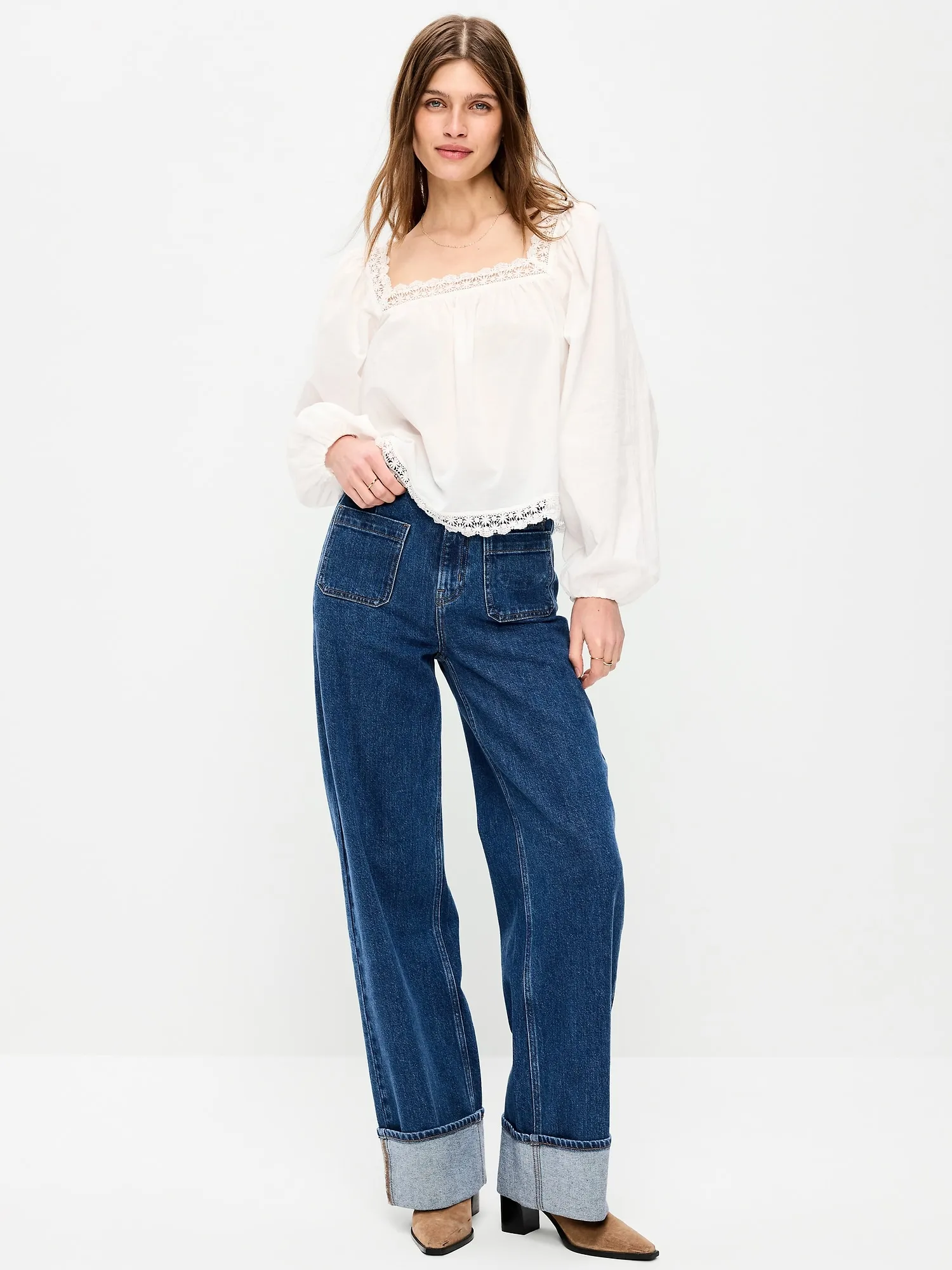 Extra High-Waisted Cuffed Wide-Leg Jeans sold by GAP