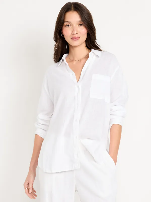 Linen-Blend Loose Button-Down Shirt sold by GAP