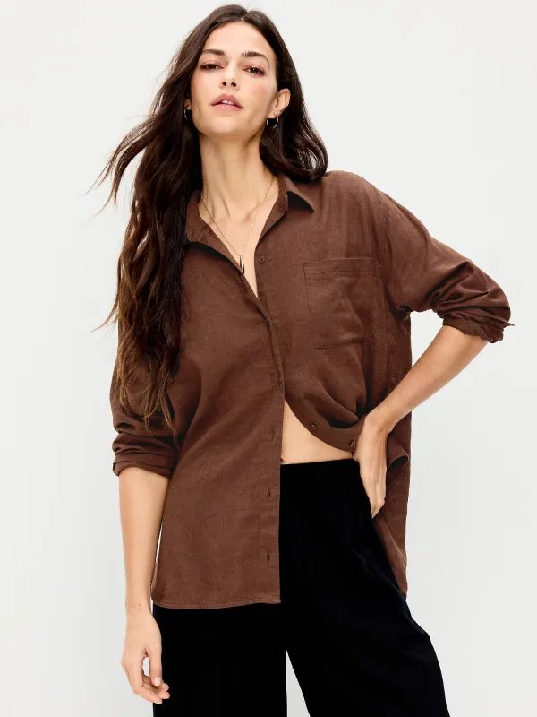 Linen-Blend Loose Button-Down Shirt made by Old Navy