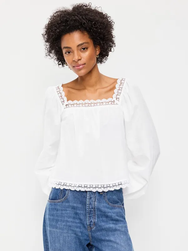 Long-Sleeve Lace Trim Top made by GAP