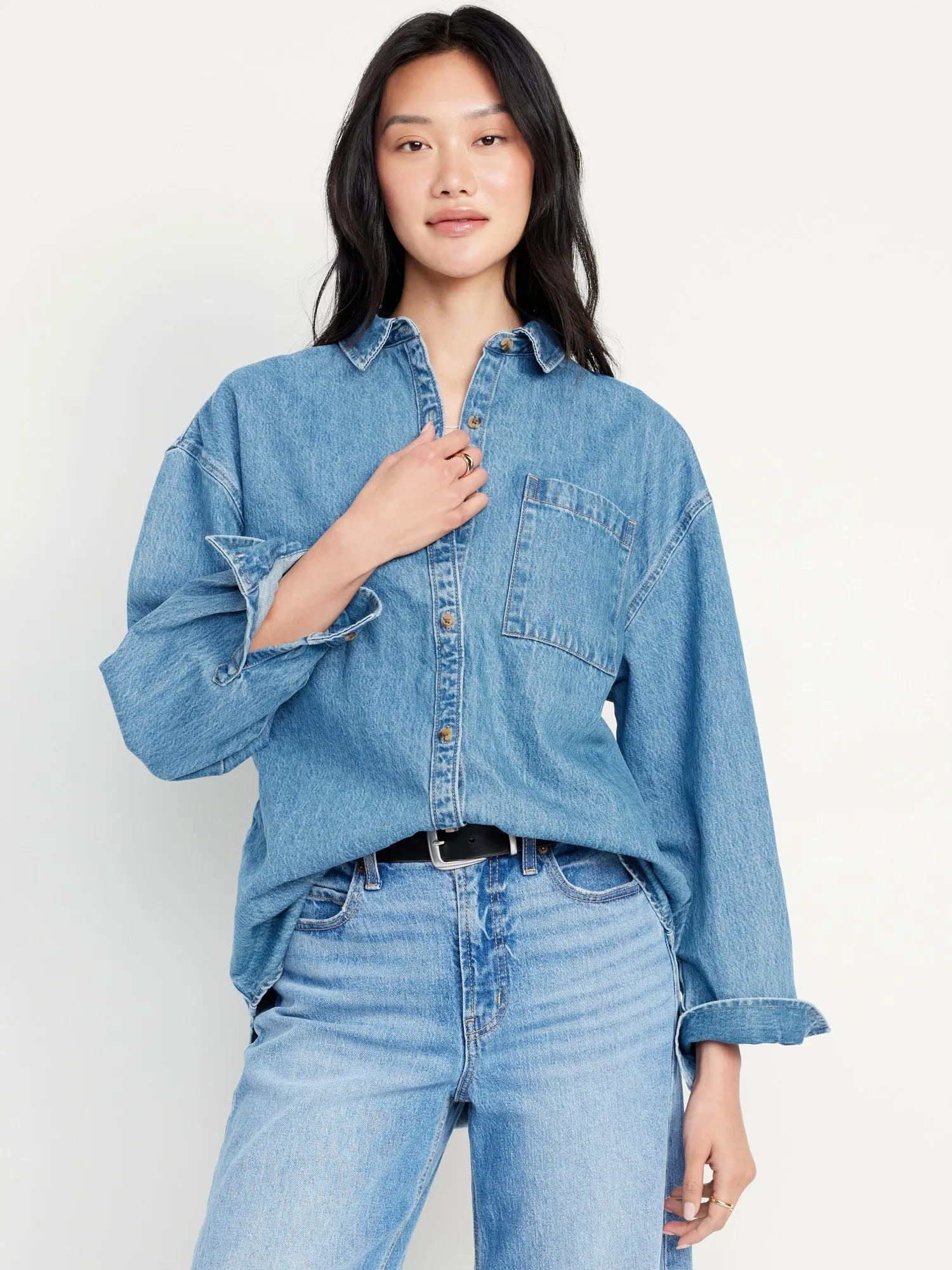 Oversized Boyfriend Button-Down Jean Shirt sold by GAP