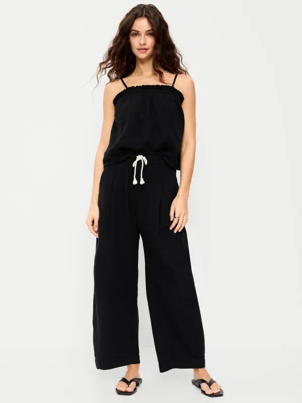 High-Waisted Crinkle Gauze Barrel Ankle Pants made by GAP