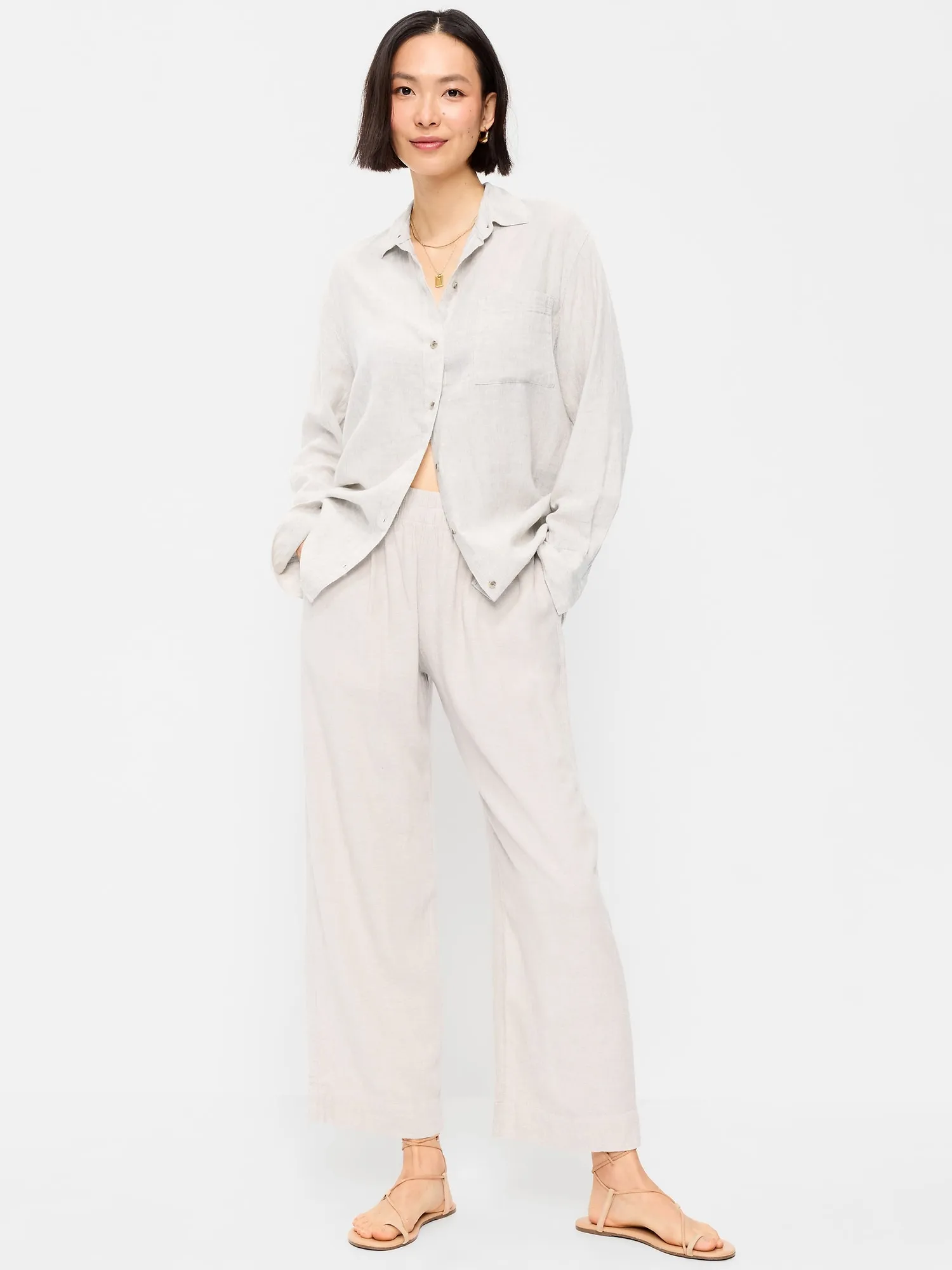High-Waisted Linen-Blend Straight Ankle Pants sold by GAP