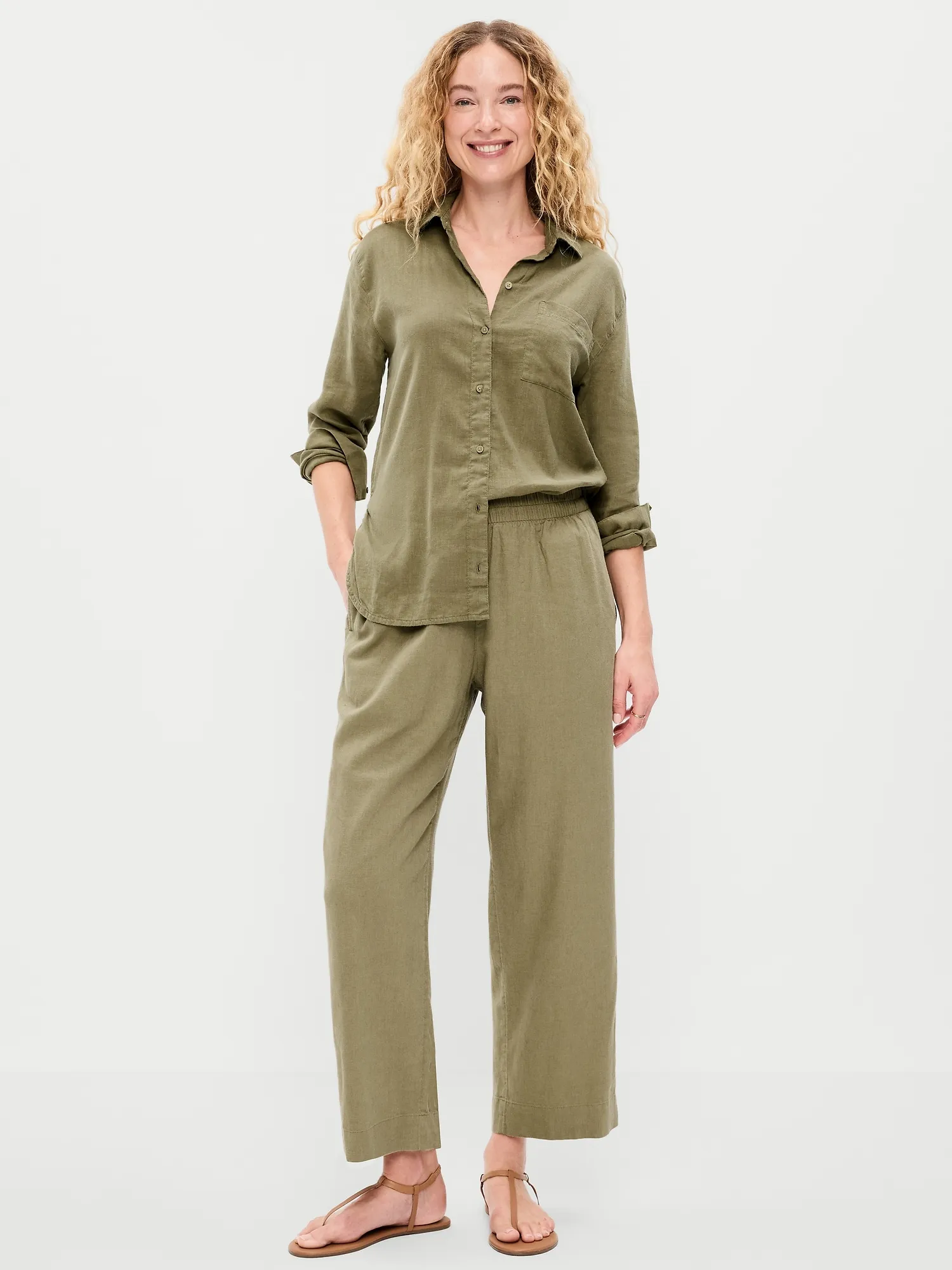 High-Waisted Linen-Blend Straight Ankle Pants sold by GAP