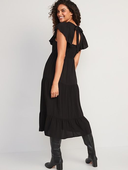 Fit & Flare Flutter-Sleeve Tiered Smocked Midi Dress for Women sold by GAP product image thumbnail 2