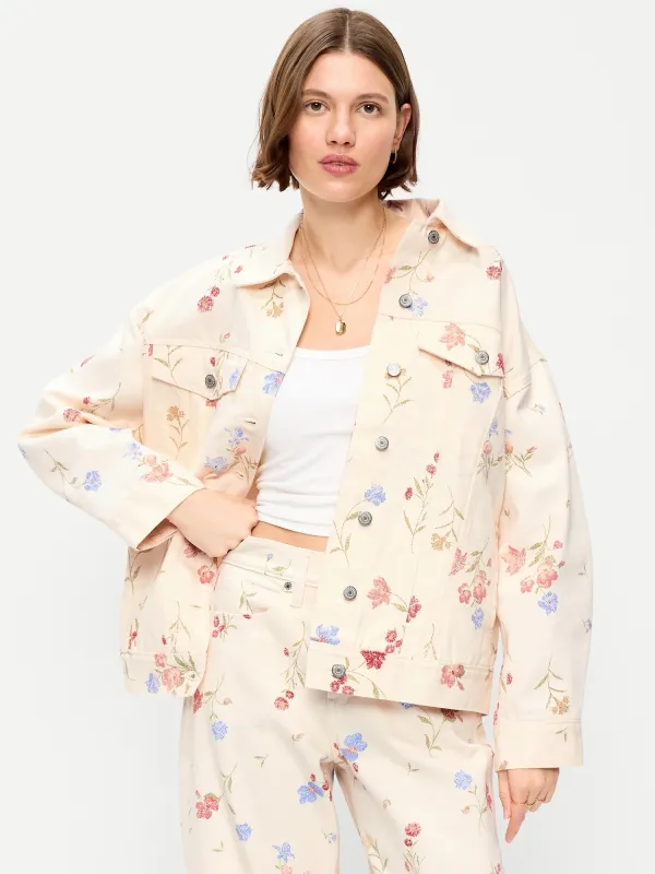 Oversized Floral Print Jean Trucker Jacket made by GAP