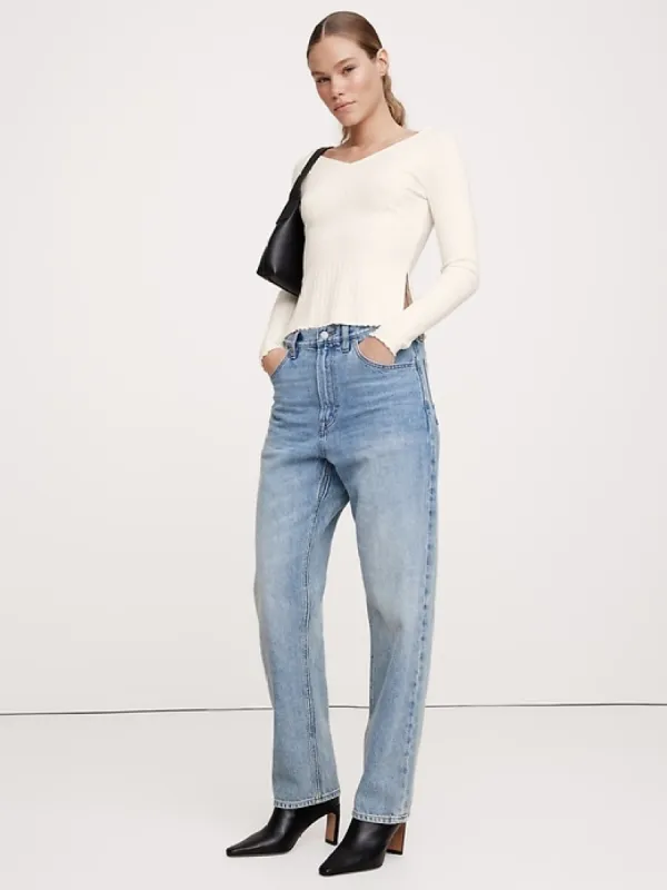 Wide Ribbed V-Neck Top sold by Banana Republic