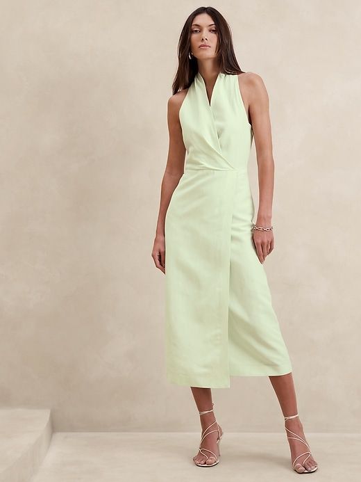 Silk-Linen Wrap-Effect Midi Dress sold by Banana Republic