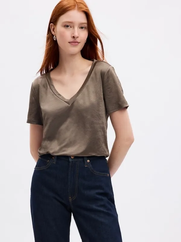 Vintage Satin V-Neck T-Shirt sold by GAP