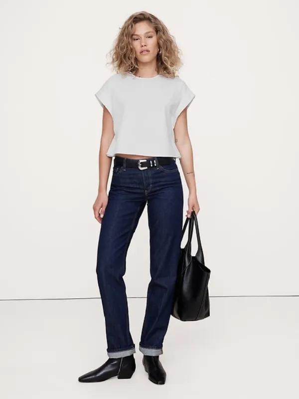 Cotton Sharp-Shoulder Cropped Top sold by Banana Republic