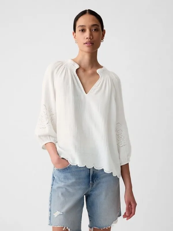 Eyelet Puff Sleeve Shirt sold by GAP