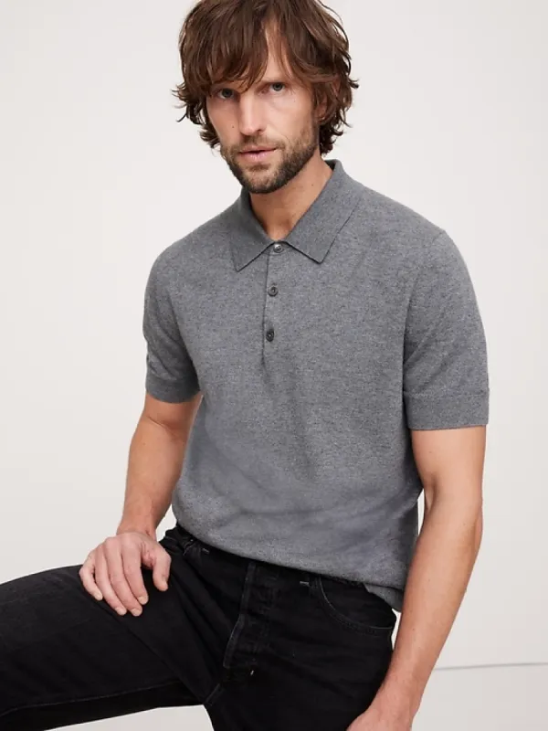 Cashmere-Silk Short-Sleeve Sweater Polo sold by Banana Republic