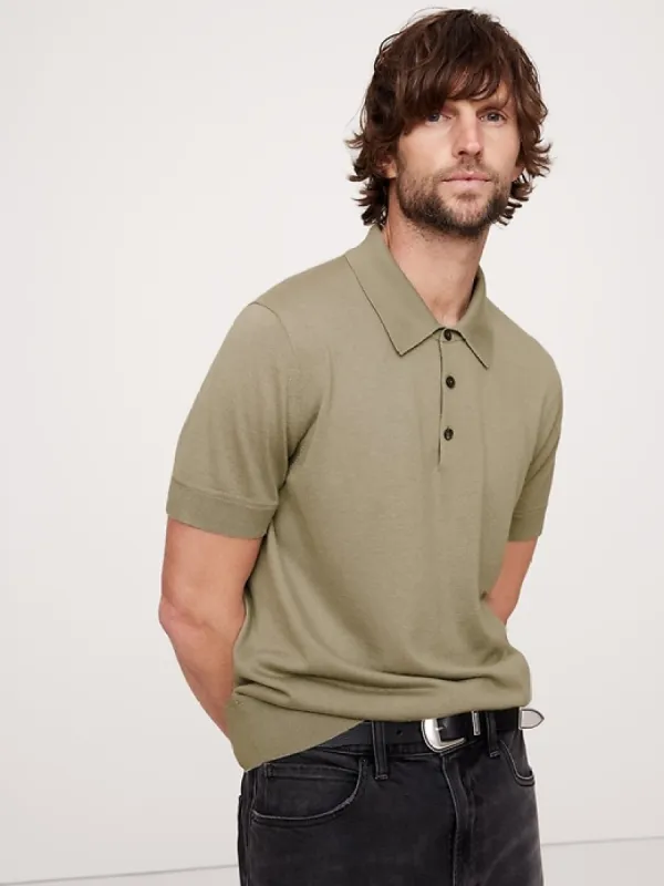 Cashmere-Silk Short-Sleeve Sweater Polo sold by Banana Republic