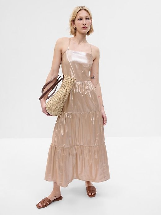 Metallic Tie-Back Tiered Maxi Dress sold by GAP