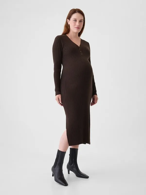 Maternity CashSoft Rib Henley Midi Sweater Dress sold by GAP