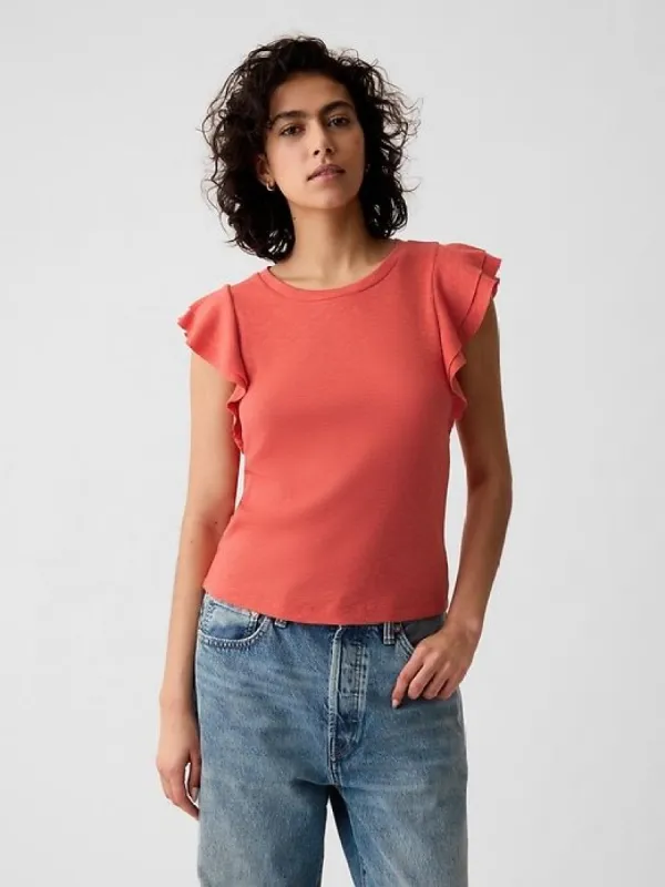Essential Rib Flutter Sleeve Shirt sold by GAP