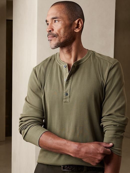 Authentic Ribbed Cotton Henley sold by Banana Republic