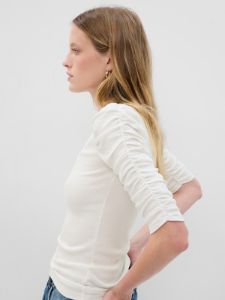 Featherweight Ruched Sleeve Rib Top sold by GAP