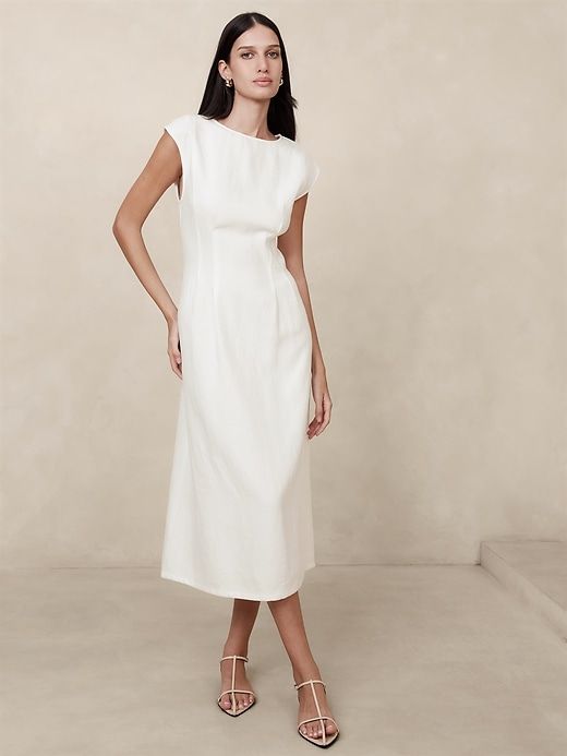 Lina Linen Midi Dress sold by Banana Republic