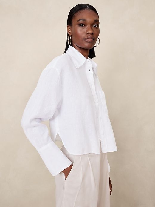 The Boxy Crop Linen Shirt sold by Banana Republic product image thumbnail 3