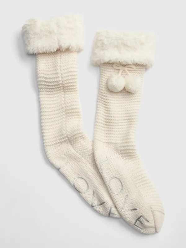 Pom-Pom Slipper Socks with Faux-Fur Cuff sold by GAP