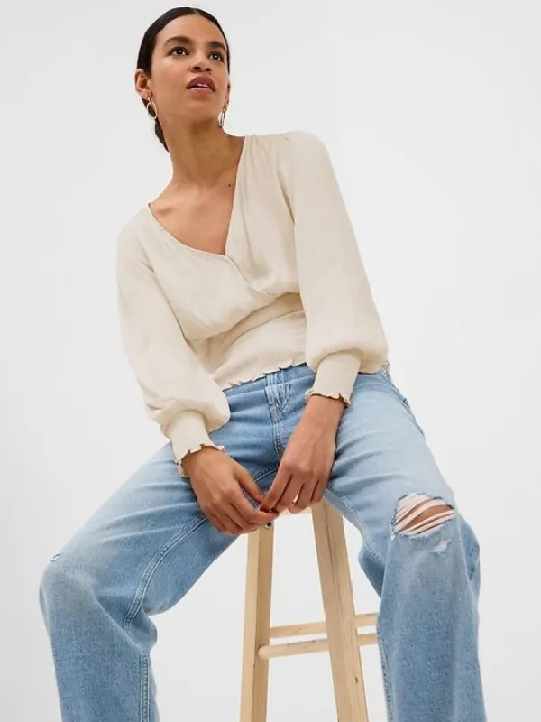 Smocked Wrap Top sold by GAP