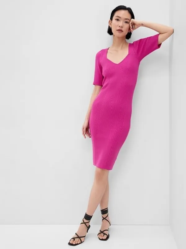 Puff Sleeve Sweetheart Rib Midi Dress sold by GAP
