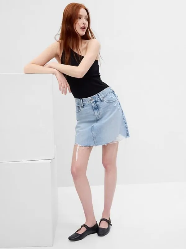 High Rise Denim Mini Skirt with Washwell sold by GAP