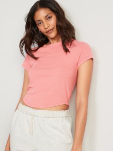 Short-Sleeve UltraLite Cropped Rib-Knit T-Shirt for Women sold by GAP