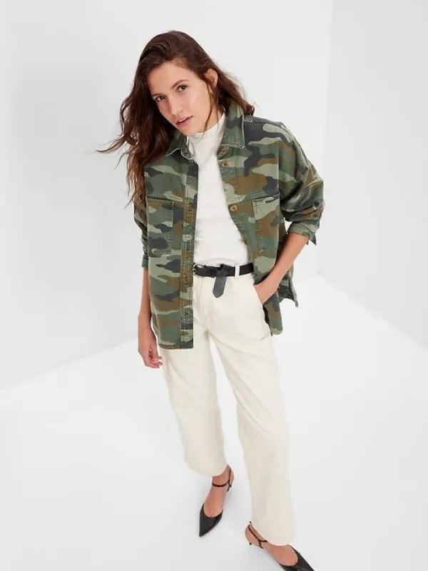 Oversized Khaki Shirt Jacket with Washwell sold by GAP