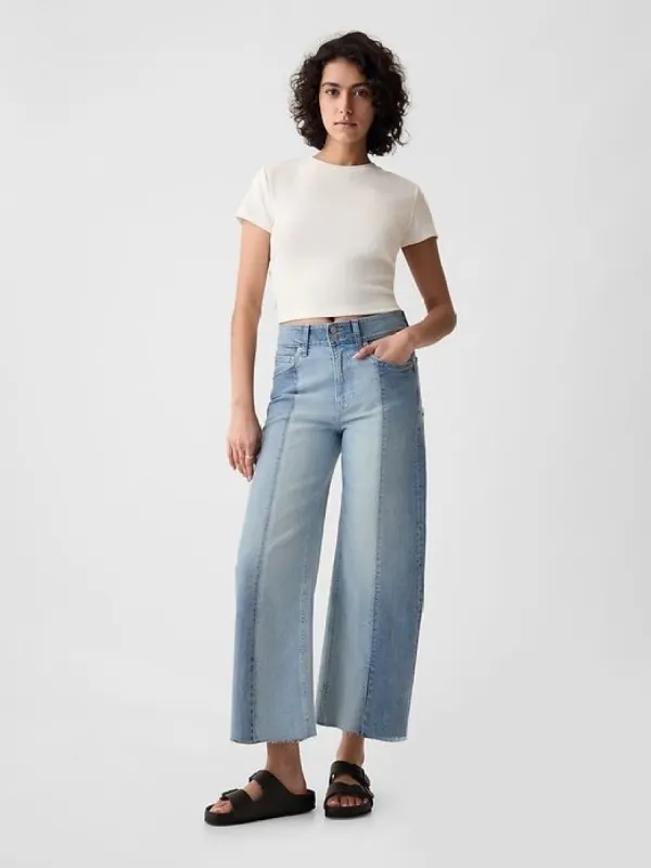 High Rise Stride Wide-Leg Ankle Jeans sold by GAP