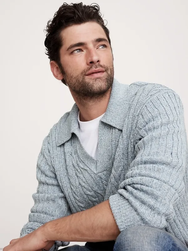 Relaxed Cotton Cable-Knit Sweater Polo sold by Banana Republic