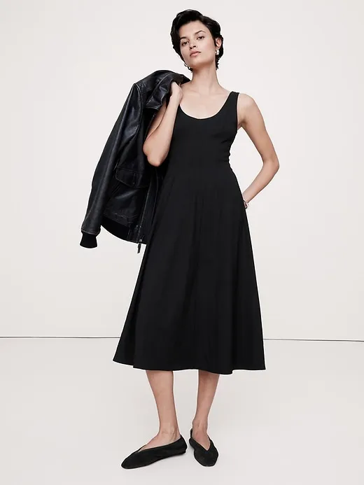 Crepe Scoop-Neck Midi Dress sold by Banana Republic
