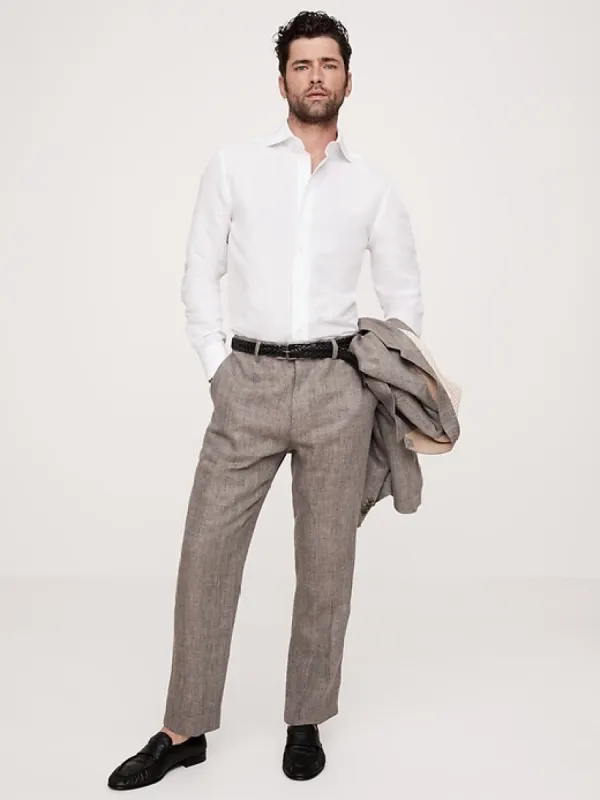 Herringbone Linen Straight Suit Pant sold by Banana Republic